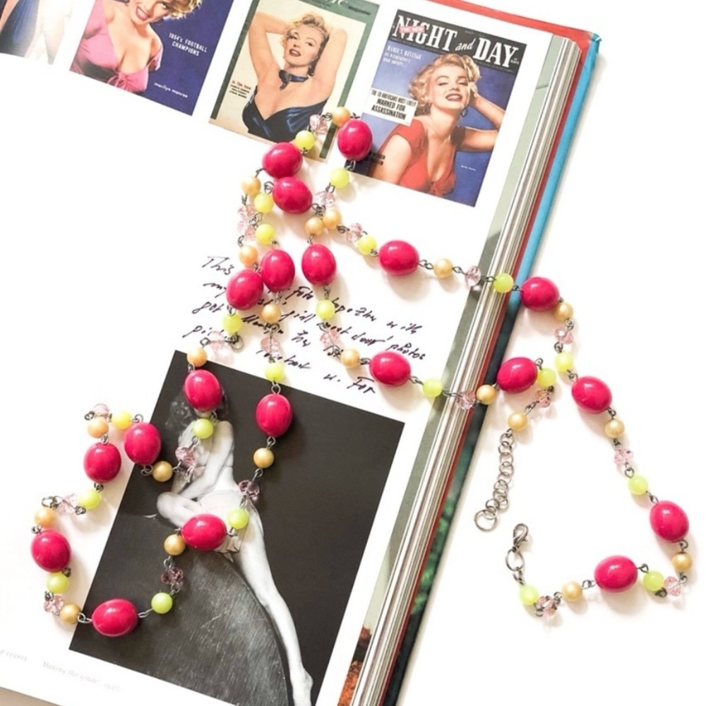 Vibrant Raspberry Sorbet Long Beaded Chain Necklace Necklace Handmade Boutique